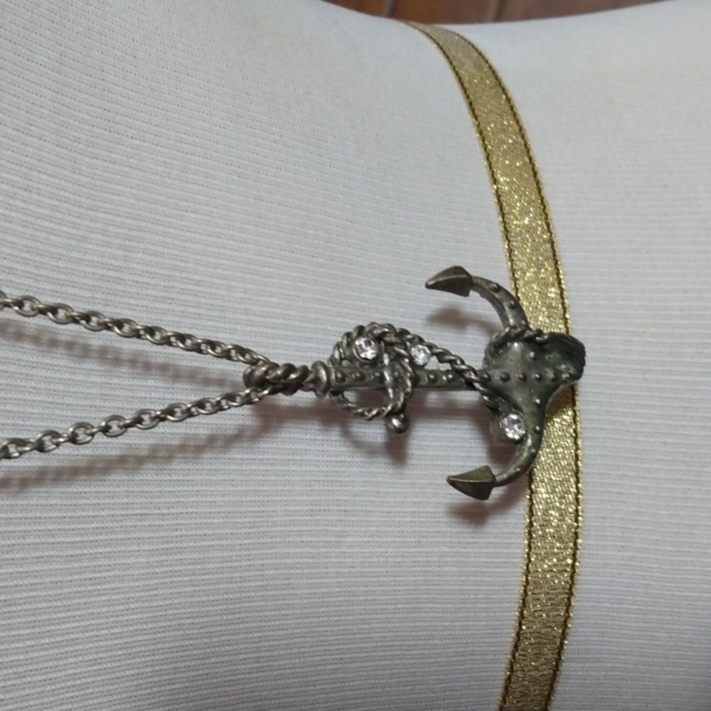 American Eagle longline silver anchor necklace